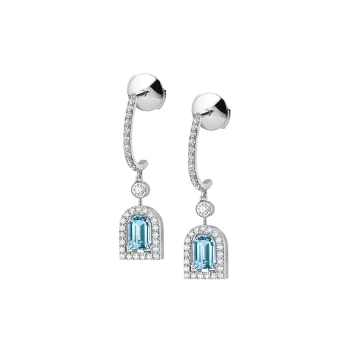 Couleur Sculptural Pendant Earring PM, 18k White Gold with DAVIDOR Arch Cut Aquamarine and Brilliant Diamonds