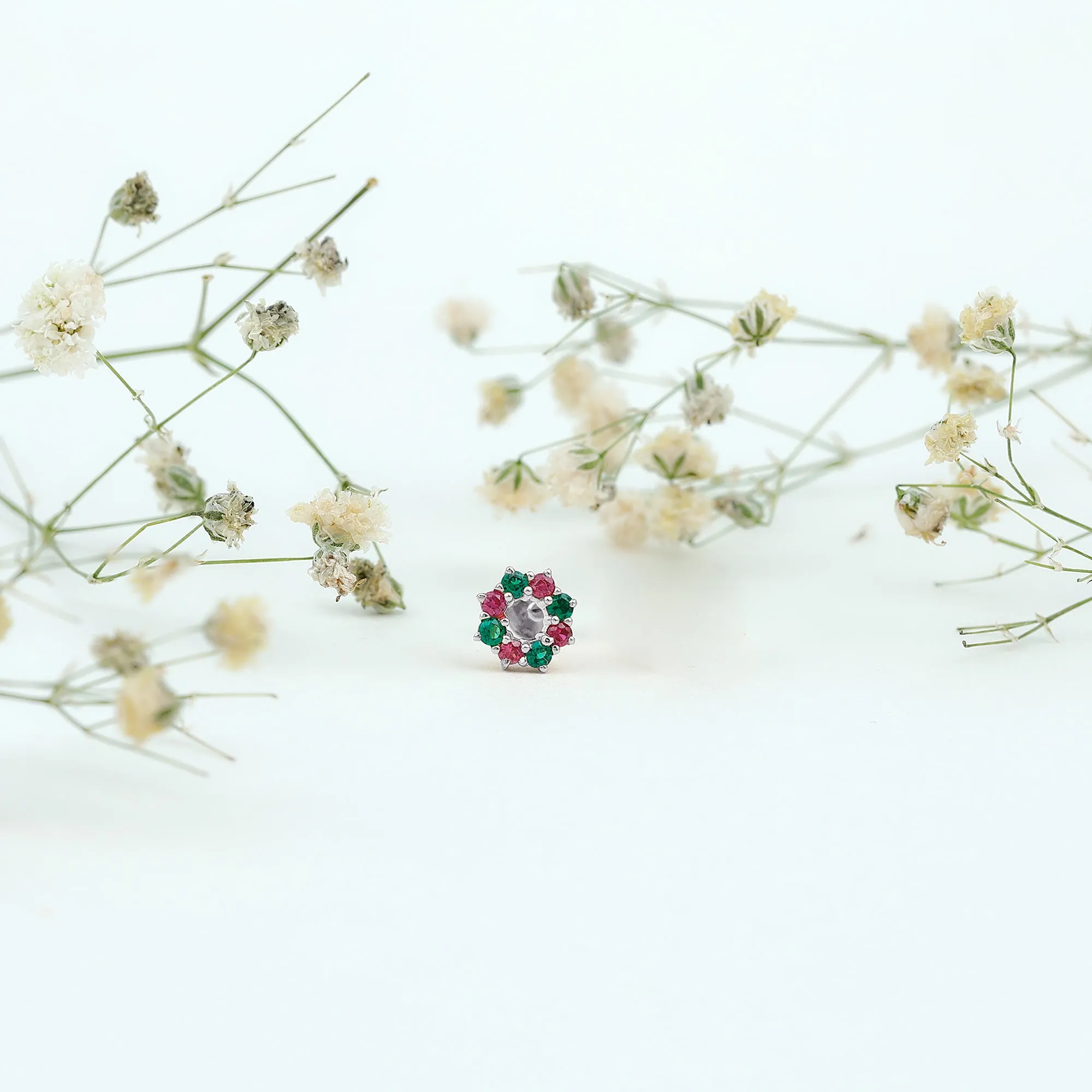 Created Ruby and Created Emerald Christmas Earring
