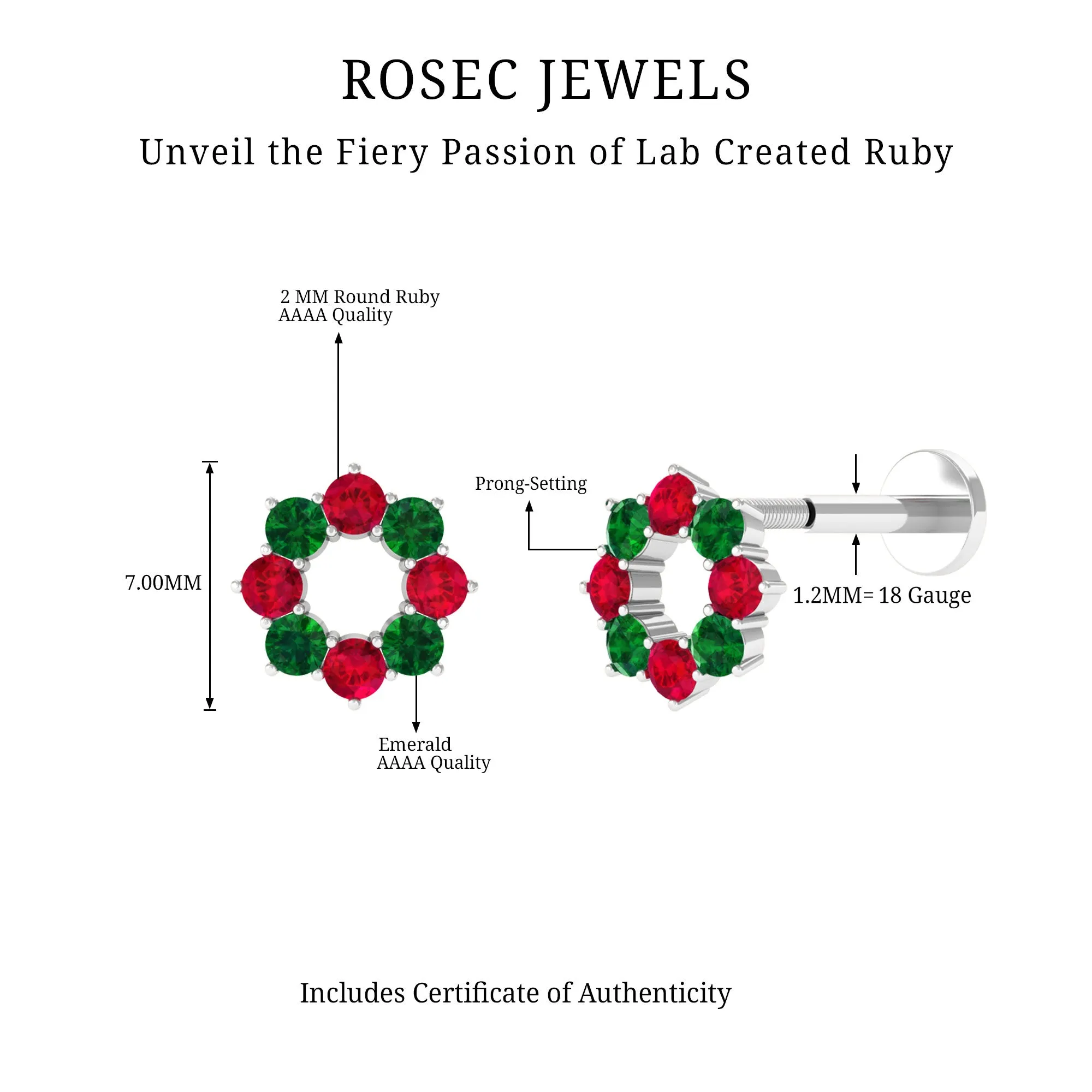 Created Ruby and Created Emerald Christmas Earring