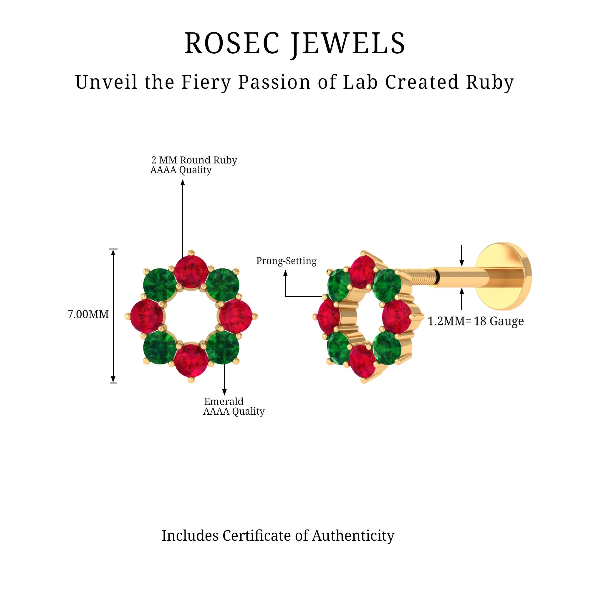 Created Ruby and Created Emerald Christmas Earring