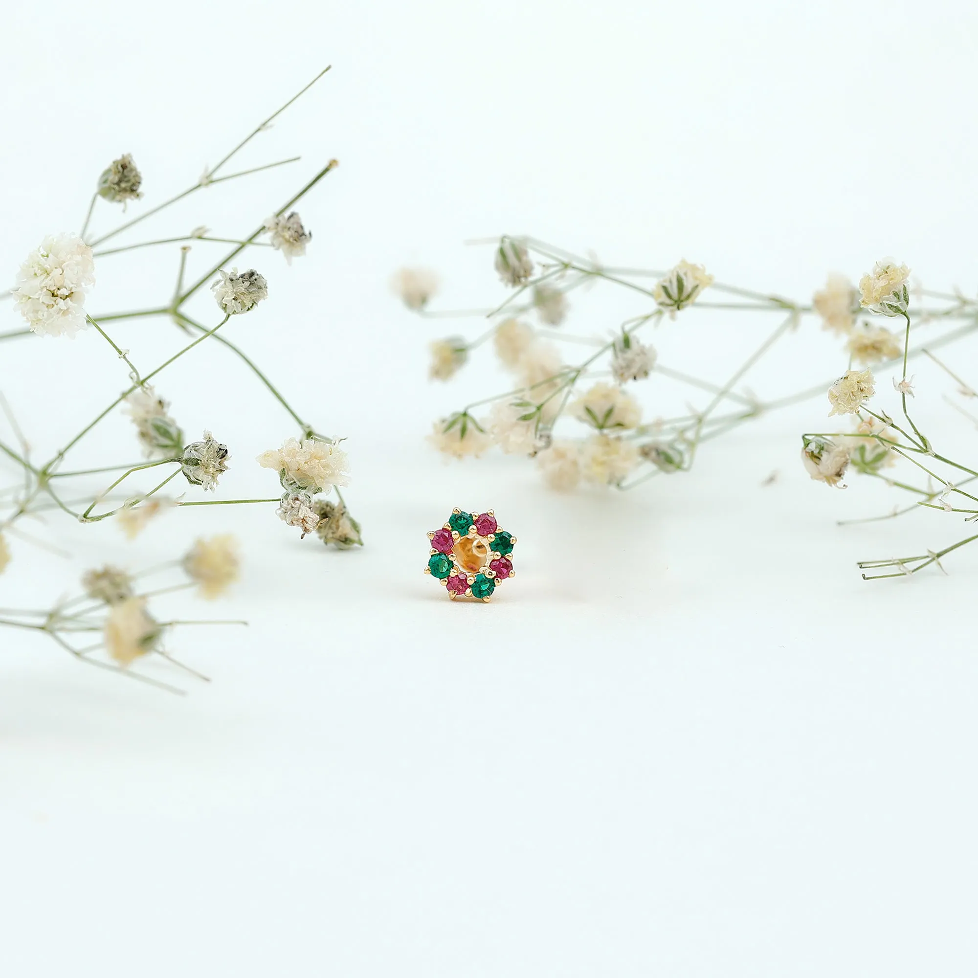 Created Ruby and Created Emerald Christmas Earring