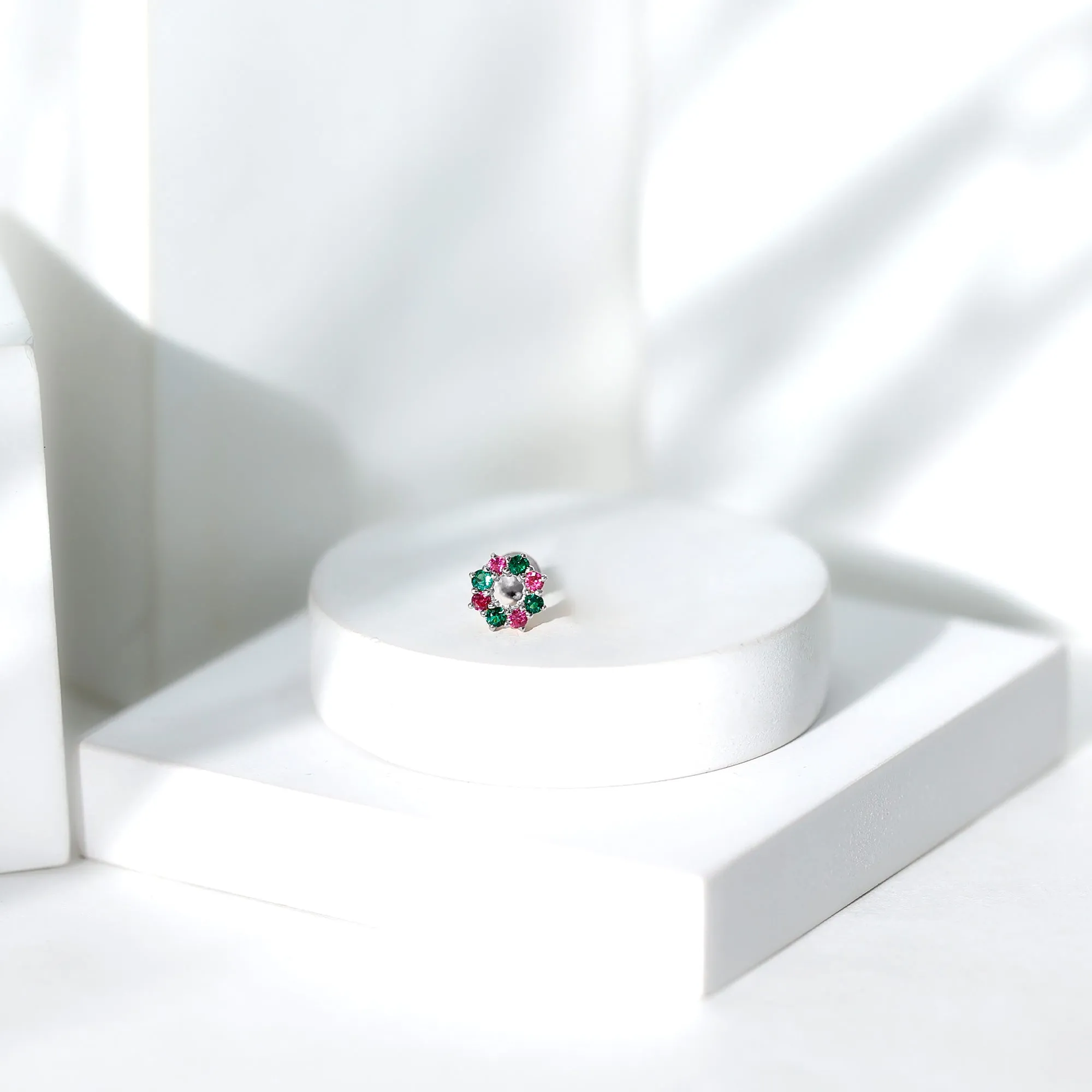 Created Ruby and Created Emerald Christmas Earring