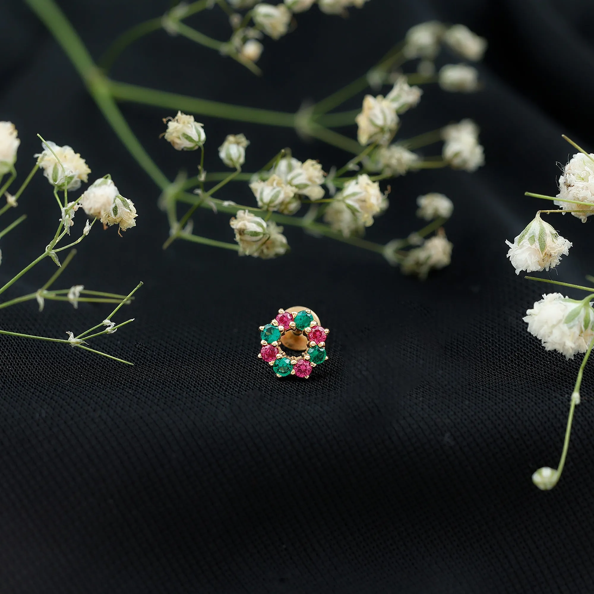 Created Ruby and Created Emerald Christmas Earring