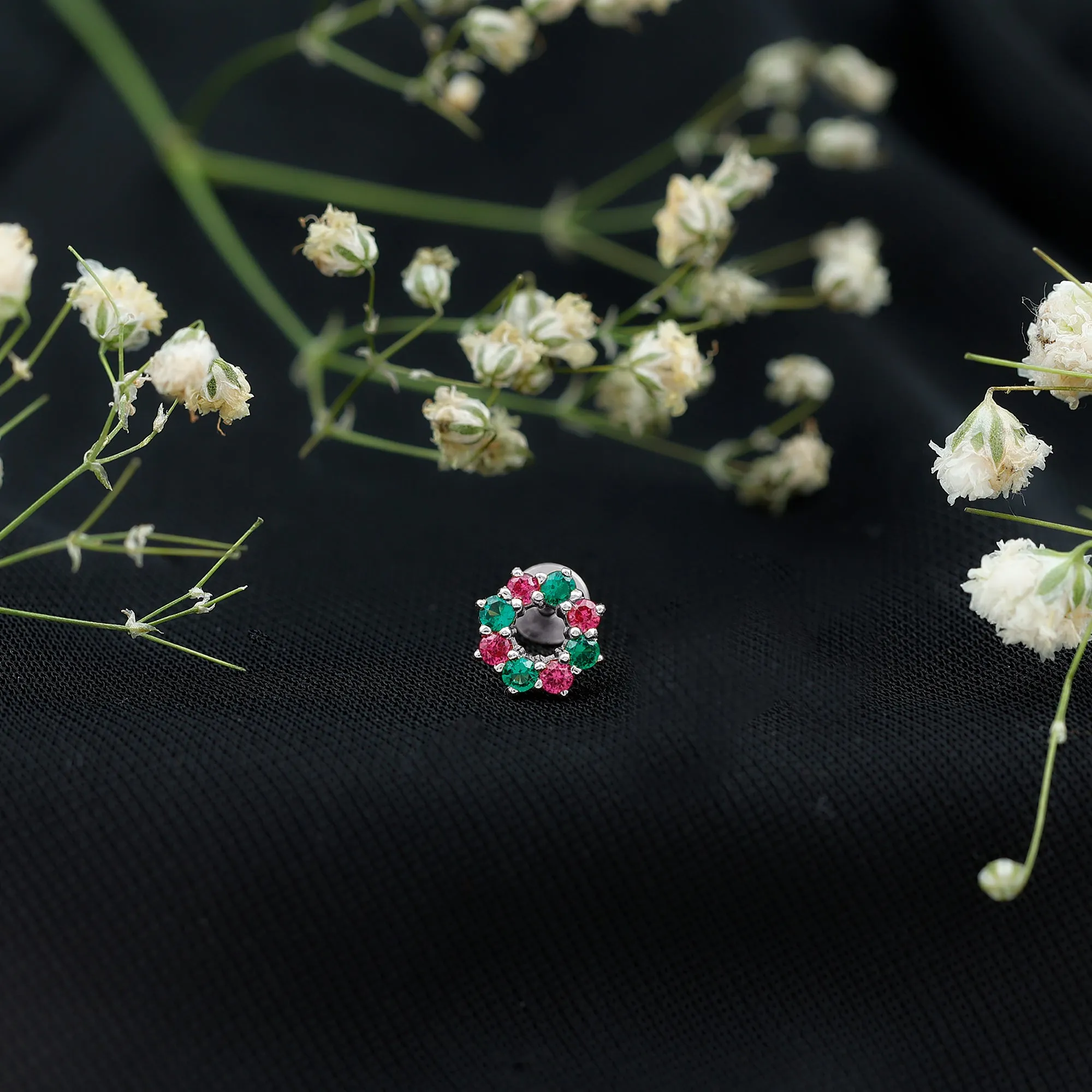 Created Ruby and Created Emerald Christmas Earring