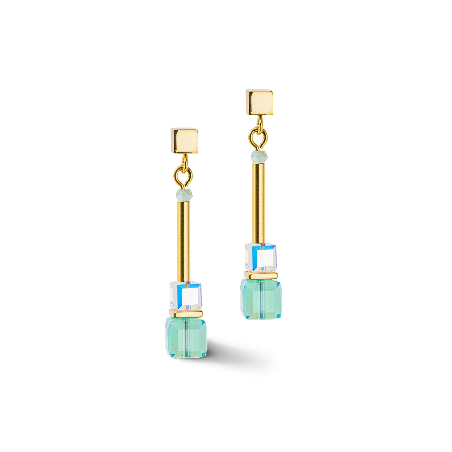 Cube Story Minimalistic earrings gold-turquoise