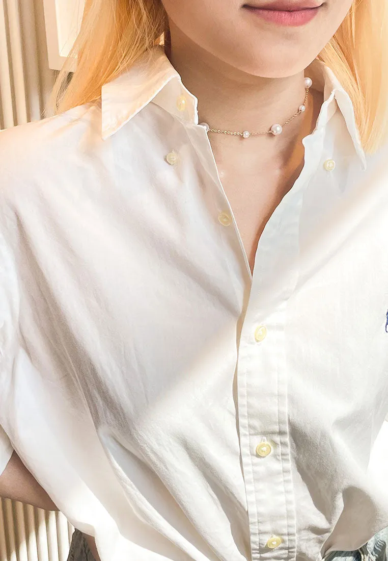 Dara Pearl White Choker Chain Necklace with Medo Floating Earrings Set