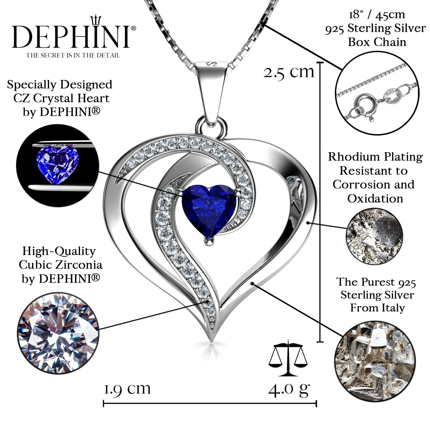 DEPHINI - Elegant blue necklace for Women 925 sterling silver pendant