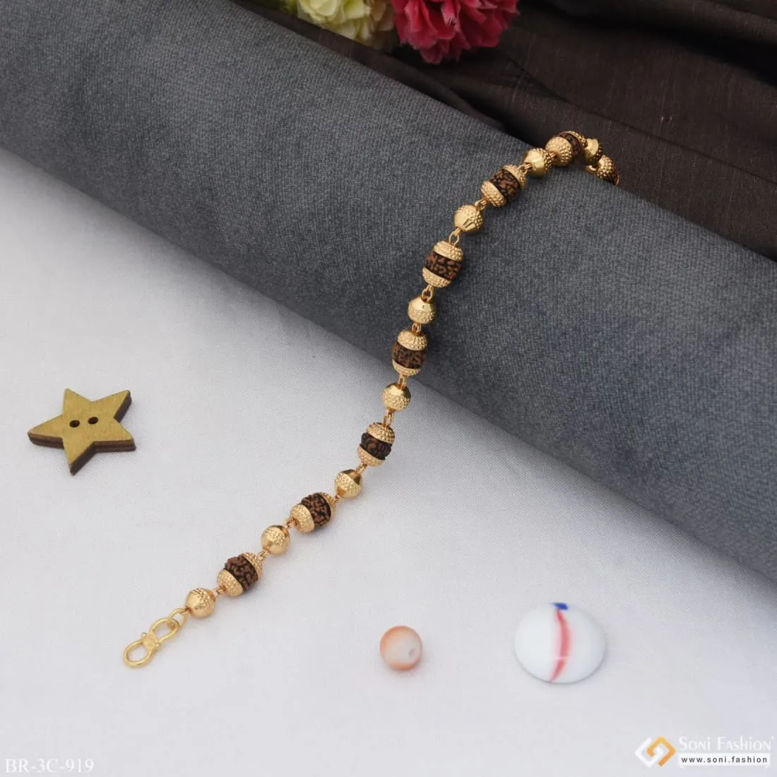 Designer Design Best Quality Gold Plated Rudraksha Bracelet for Men - Style C919