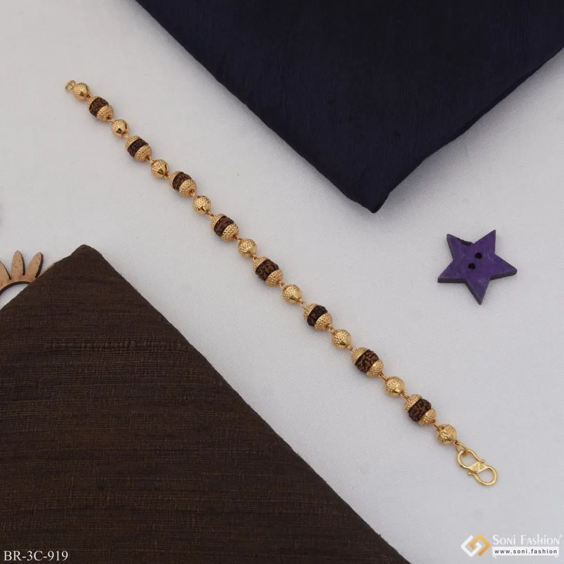 Designer Design Best Quality Gold Plated Rudraksha Bracelet for Men - Style C919