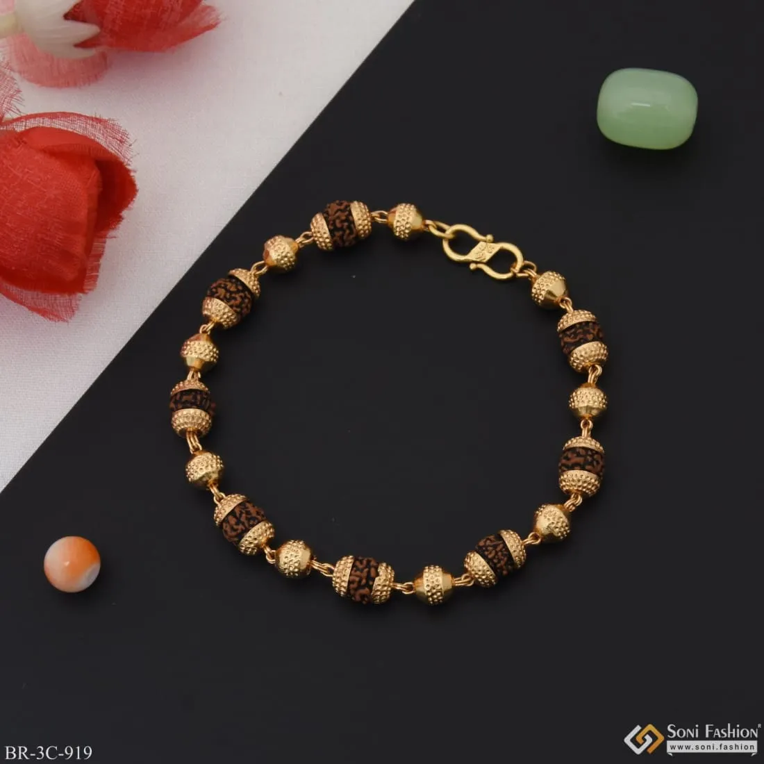 Designer Design Best Quality Gold Plated Rudraksha Bracelet for Men - Style C919