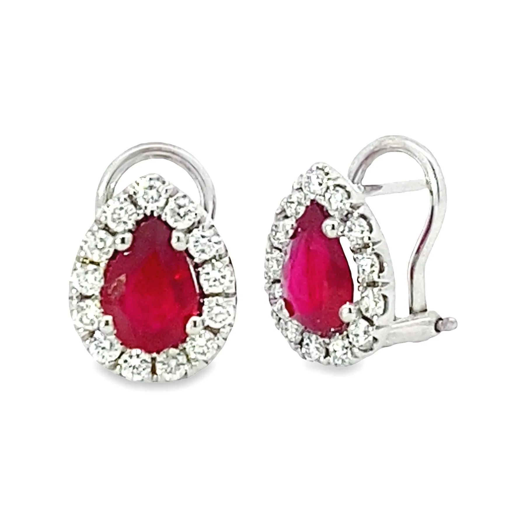 Diamond Halo and Ruby Pear Shaped Earrings