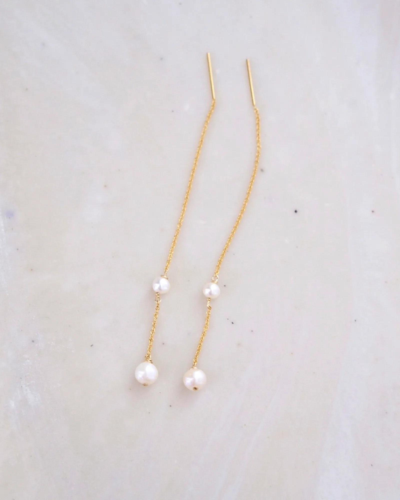 Double Pearl Threader Earrings