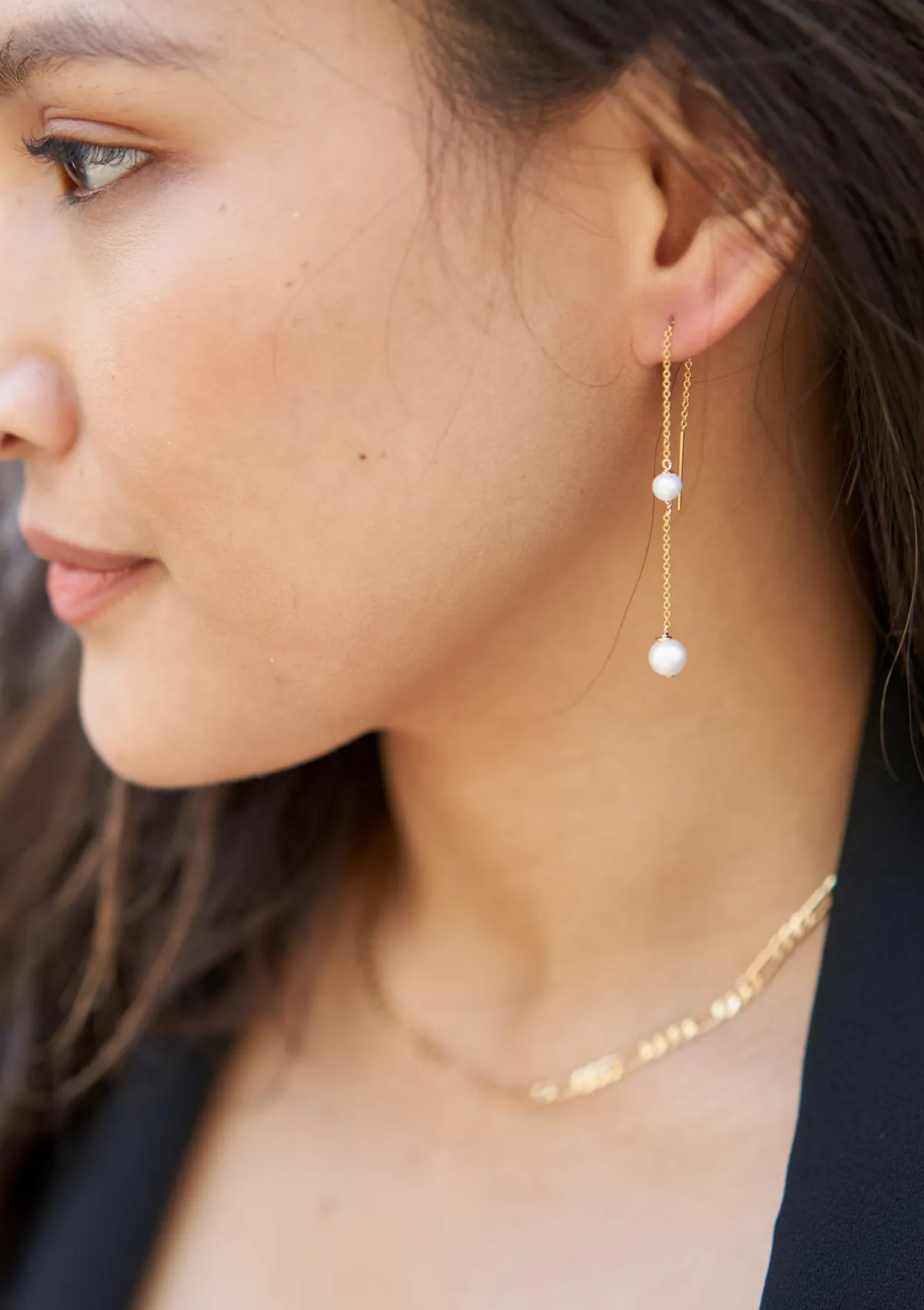 Double Pearl Threader Earrings