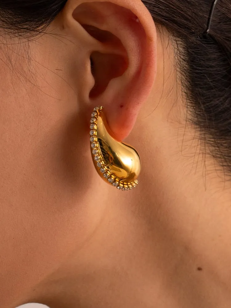 Drop Earrings Wrap Around Cubic Zirconia 18K Gold Plated Large Drop Statement Earrings