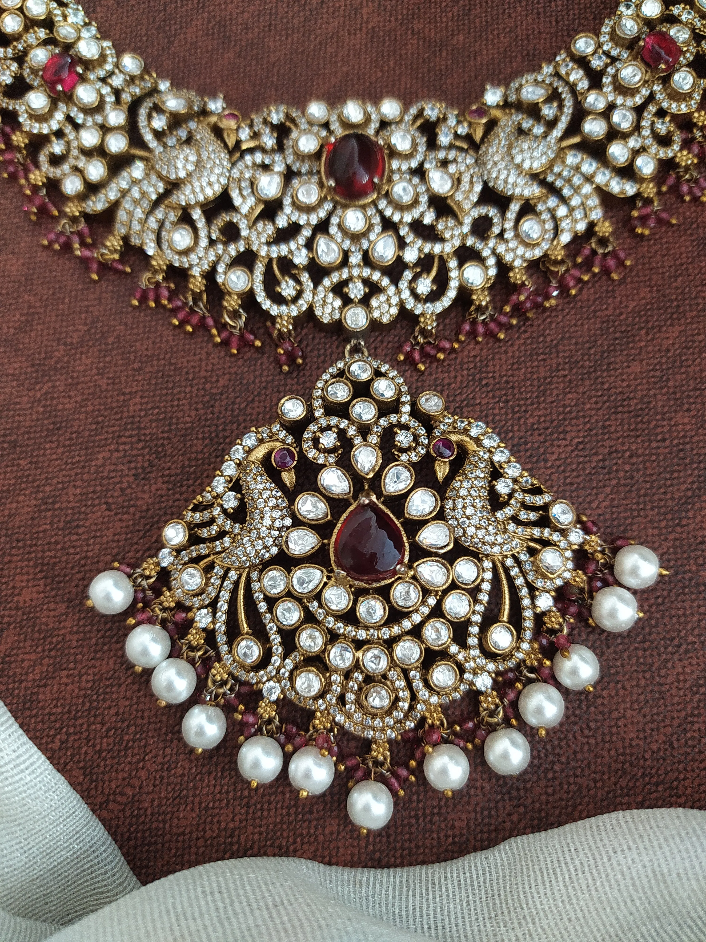 Dual Peacock Design Victorian Necklace Set