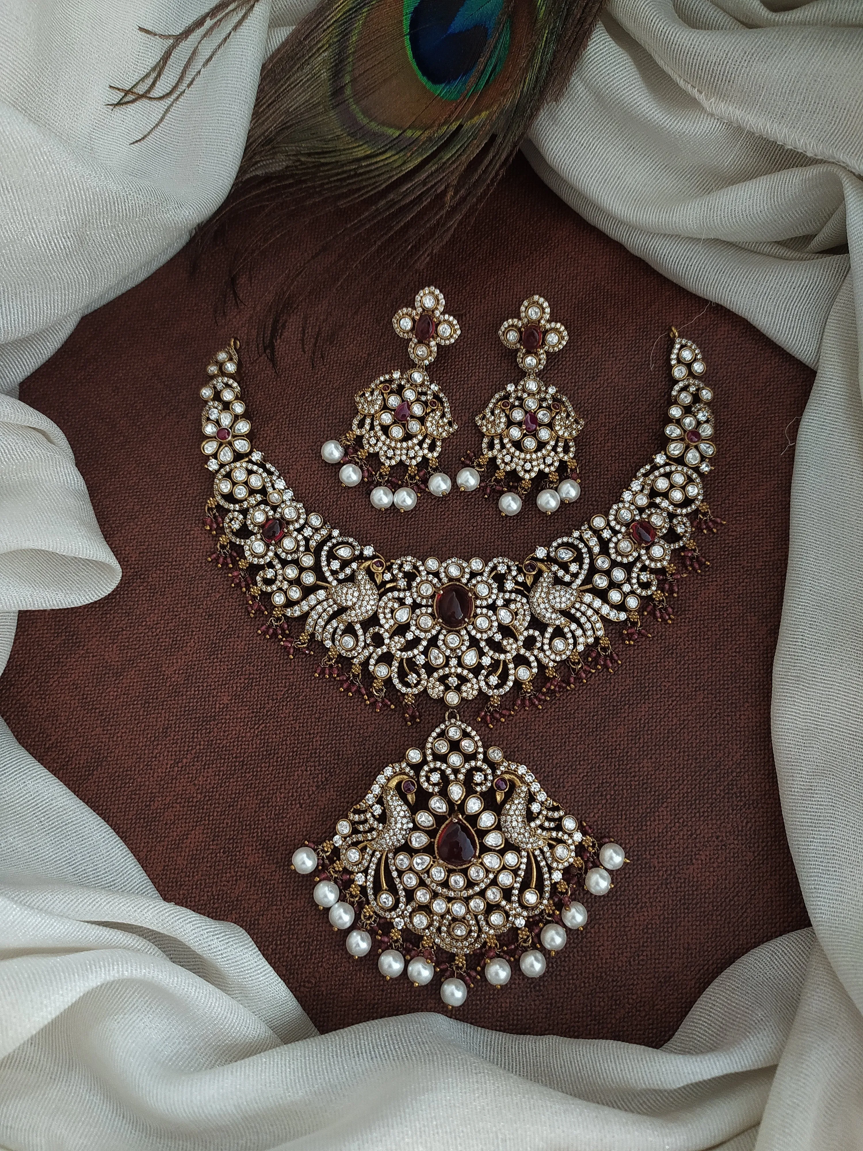 Dual Peacock Design Victorian Necklace Set