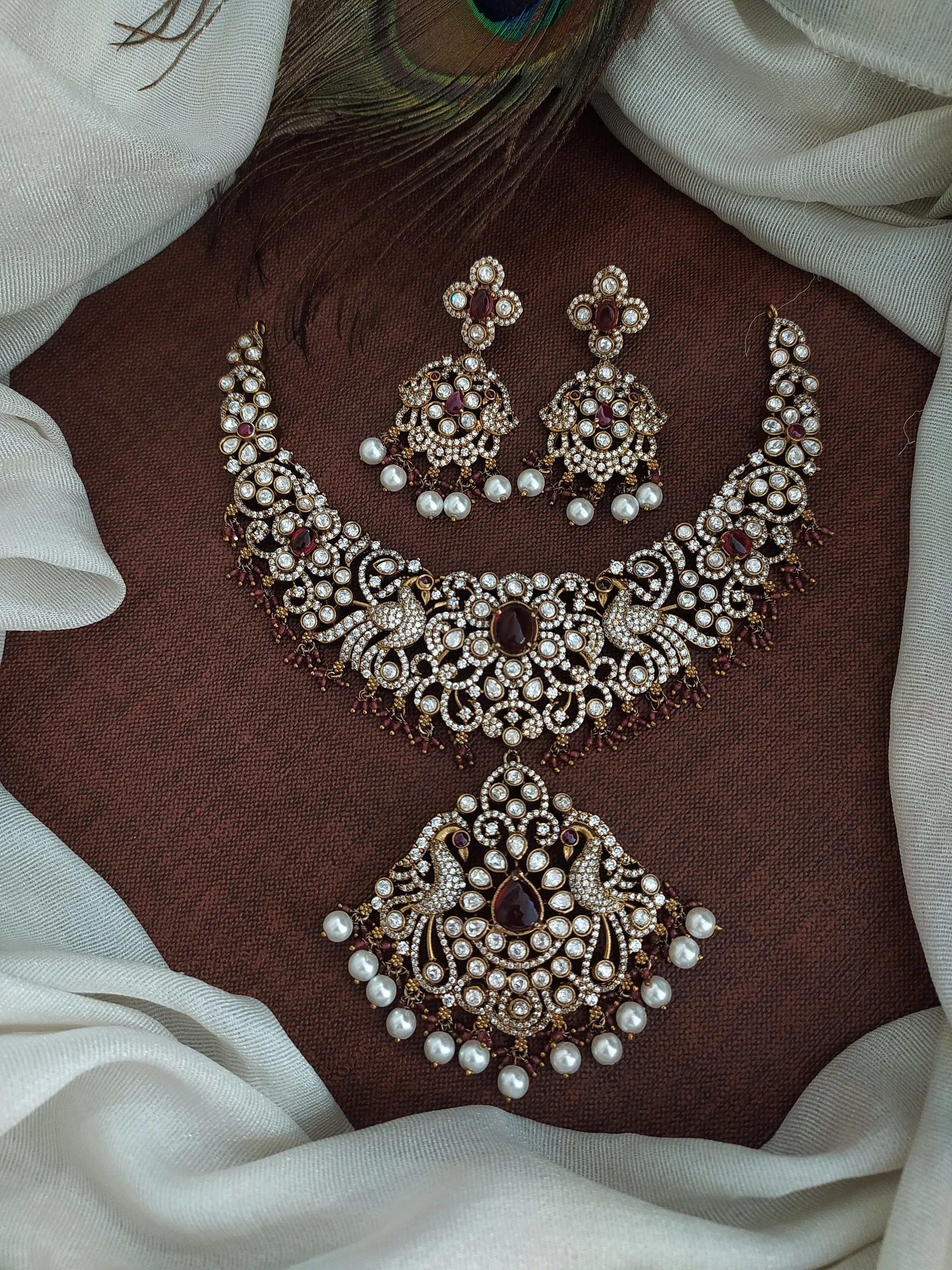 Dual Peacock Design Victorian Necklace Set