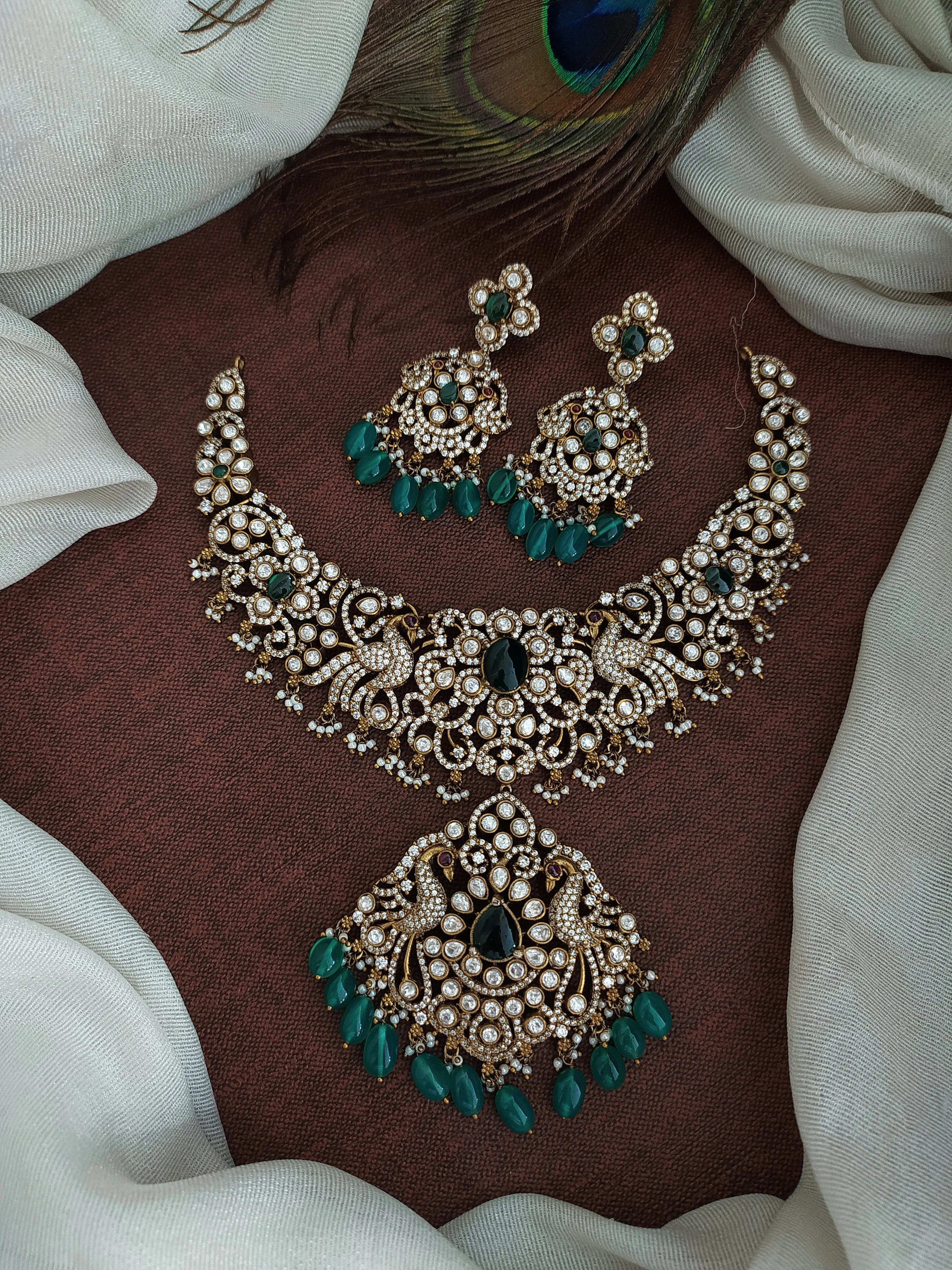 Dual Peacock Design Victorian Necklace Set