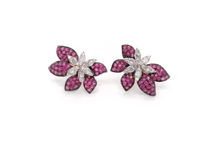 Earrings Flowers Ruby & Diamonds