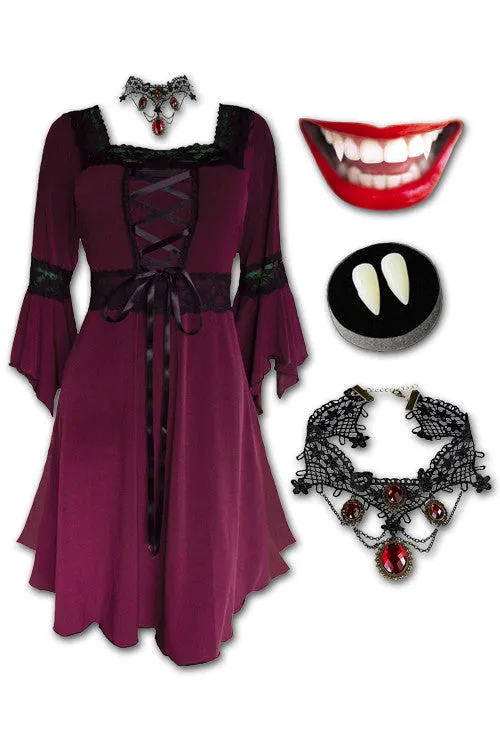 Eternal Vampire Costume with Renaissance Dress, Burgundy