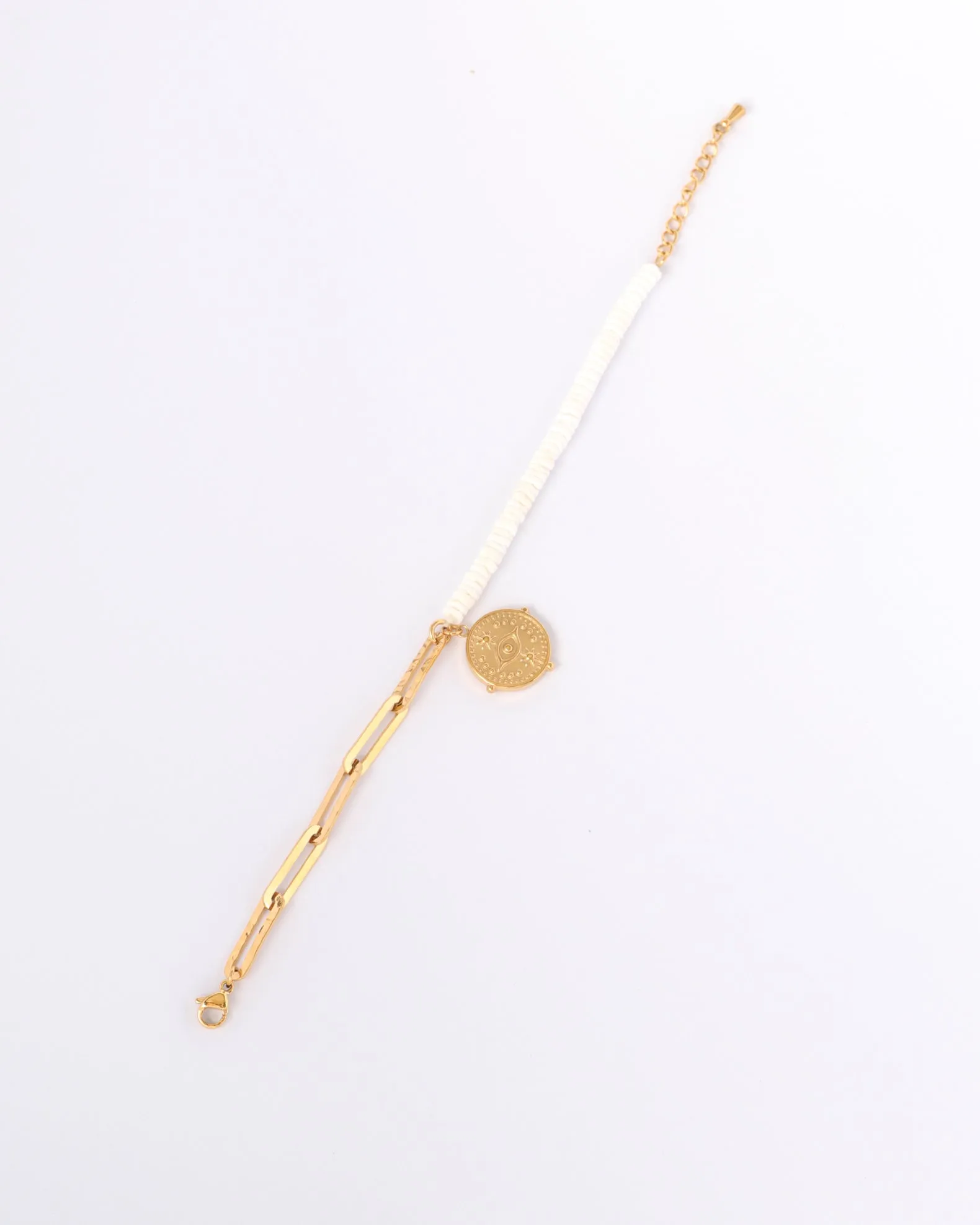 Eye Charm Gold Chain White Shell Bracelet