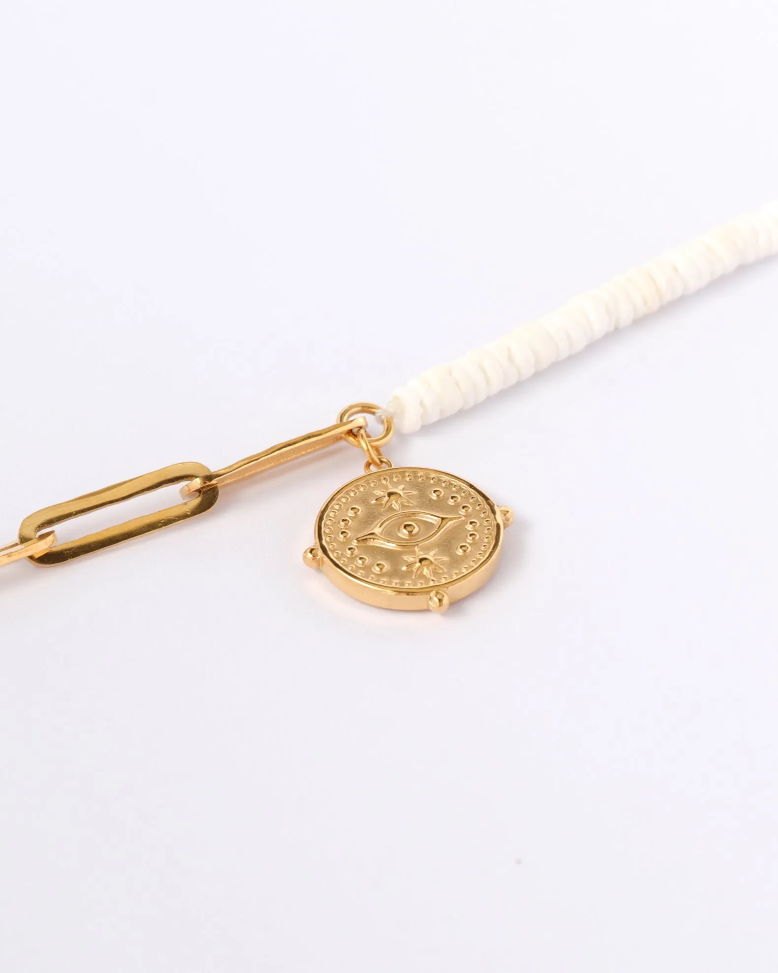 Eye Charm Gold Chain White Shell Bracelet