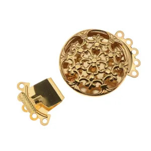 Filigree Box Clasps, 5 Strand Round 22mm, Gold Tone (2 Pieces)