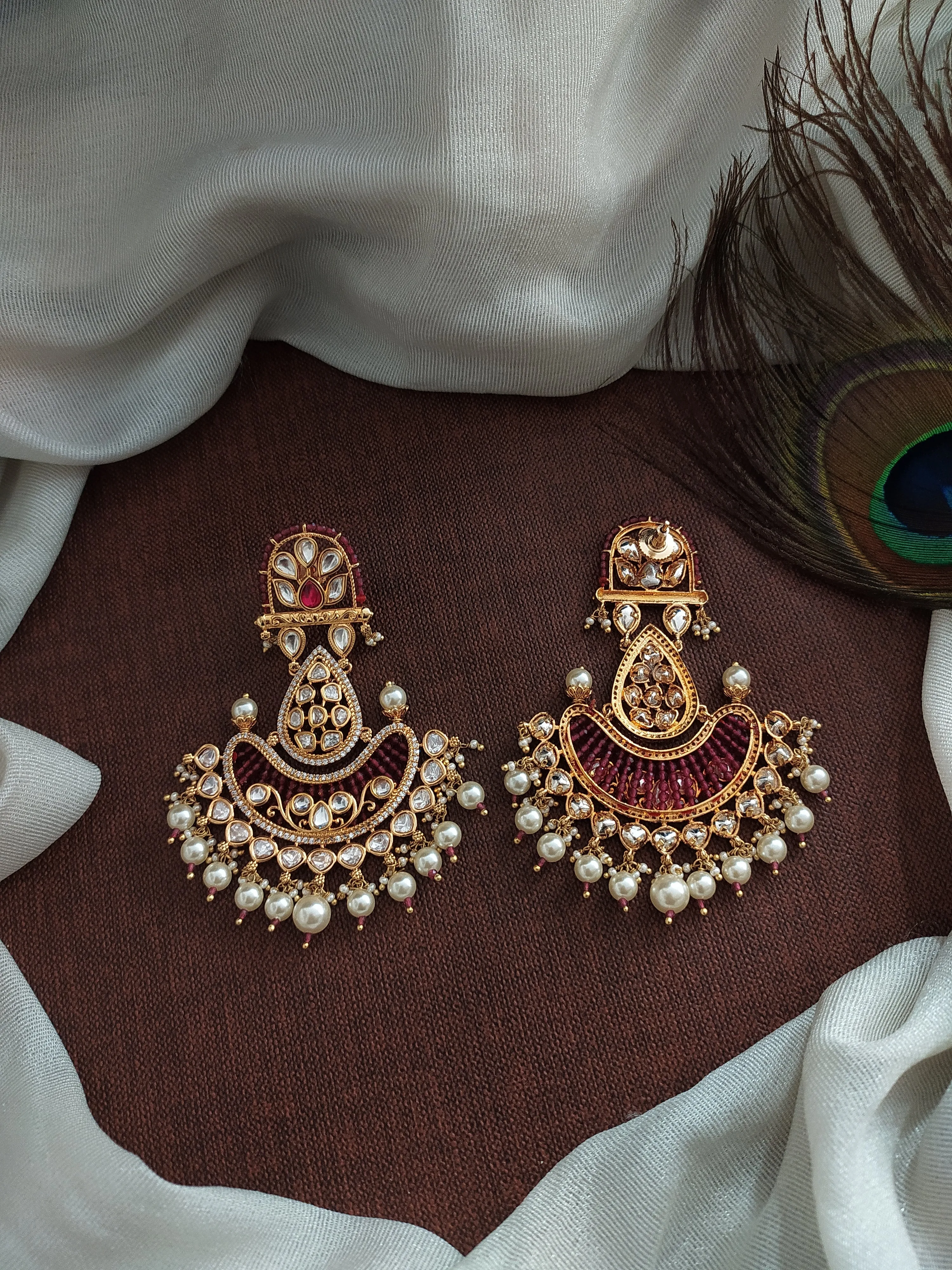 Glimmering Illumination Lamp Shape Uncut Polki & Kundan Stones Mehendi Earrings