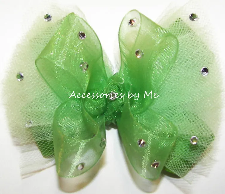 Glitzy Green Organza Tutu Hair Bow