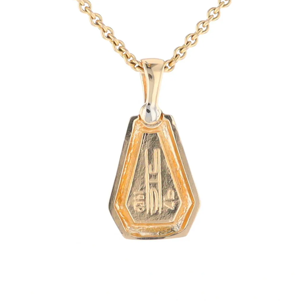 Gold Quartz Necklace, Triangle Inlaid with .02ctw Diamond Pendant