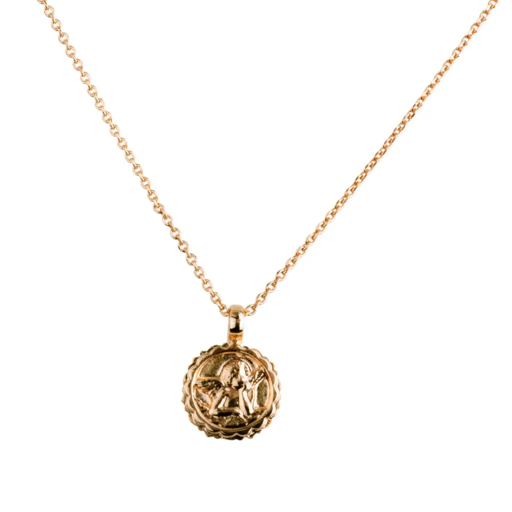 Guardian Angel Birthstone Pendant in "December - Blue Zircon" - Yellow Gold