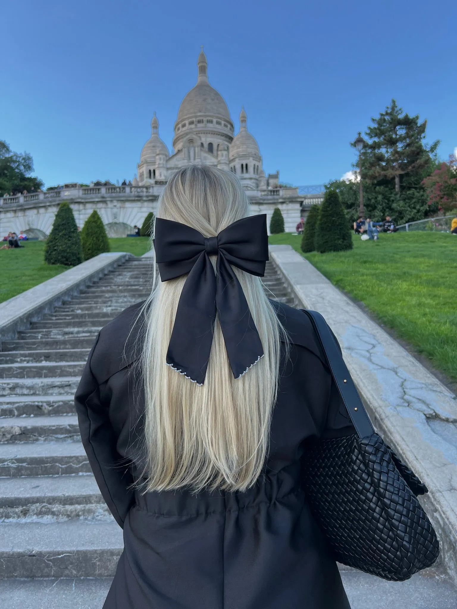 Hand-beaded Perfect Long Satin Hair Bow Barrette