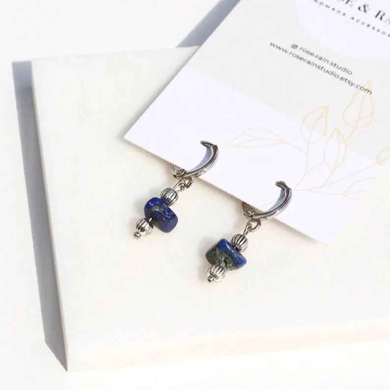 IRIS LAPIS LAZULI HUGGIE EARRINGS IN PLATINUM