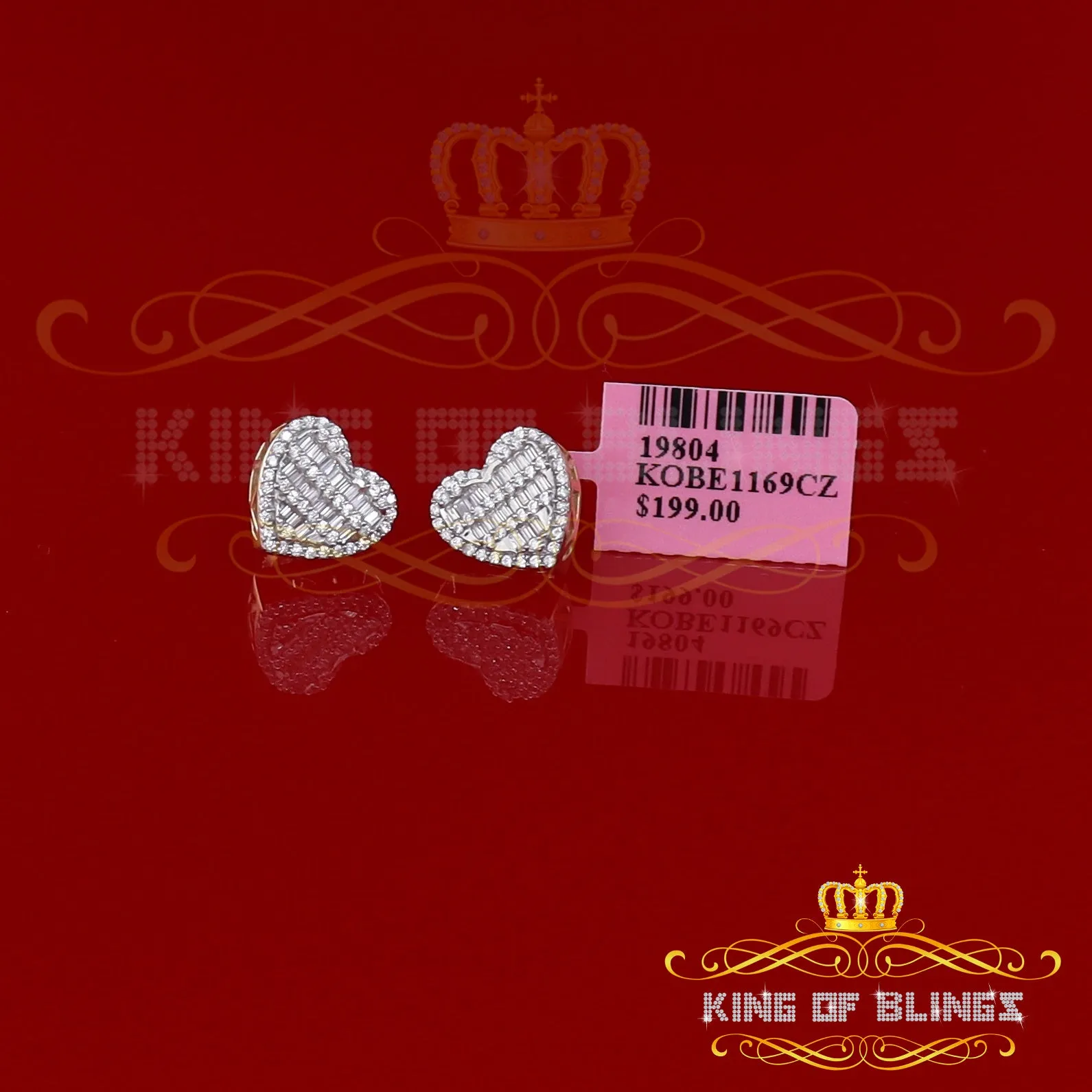 King of Bling's 925 Yellow Sterling Silver 1.48ct Cubic Zirconia Men's & Women's Heart Earrings