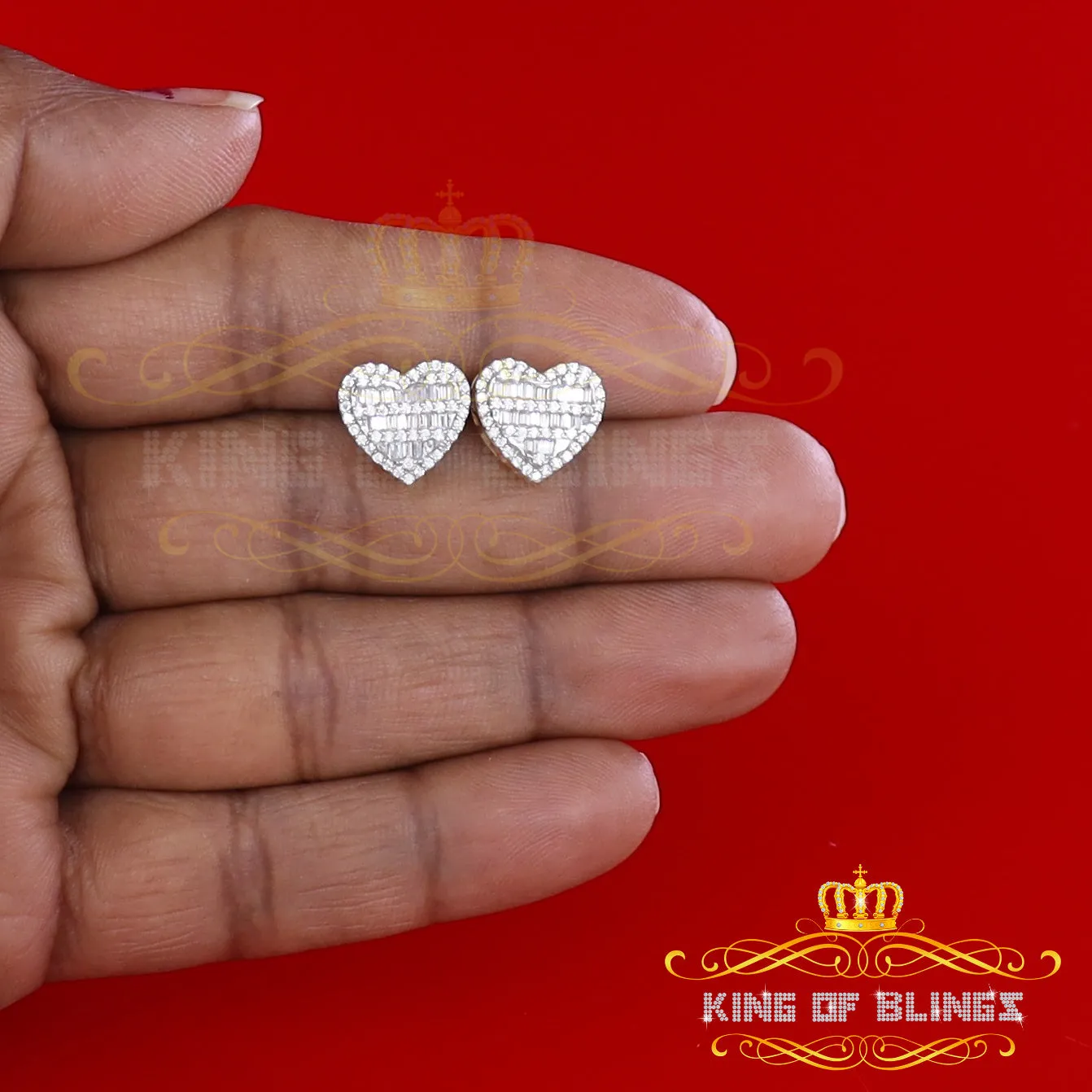 King of Bling's 925 Yellow Sterling Silver 1.48ct Cubic Zirconia Men's & Women's Heart Earrings