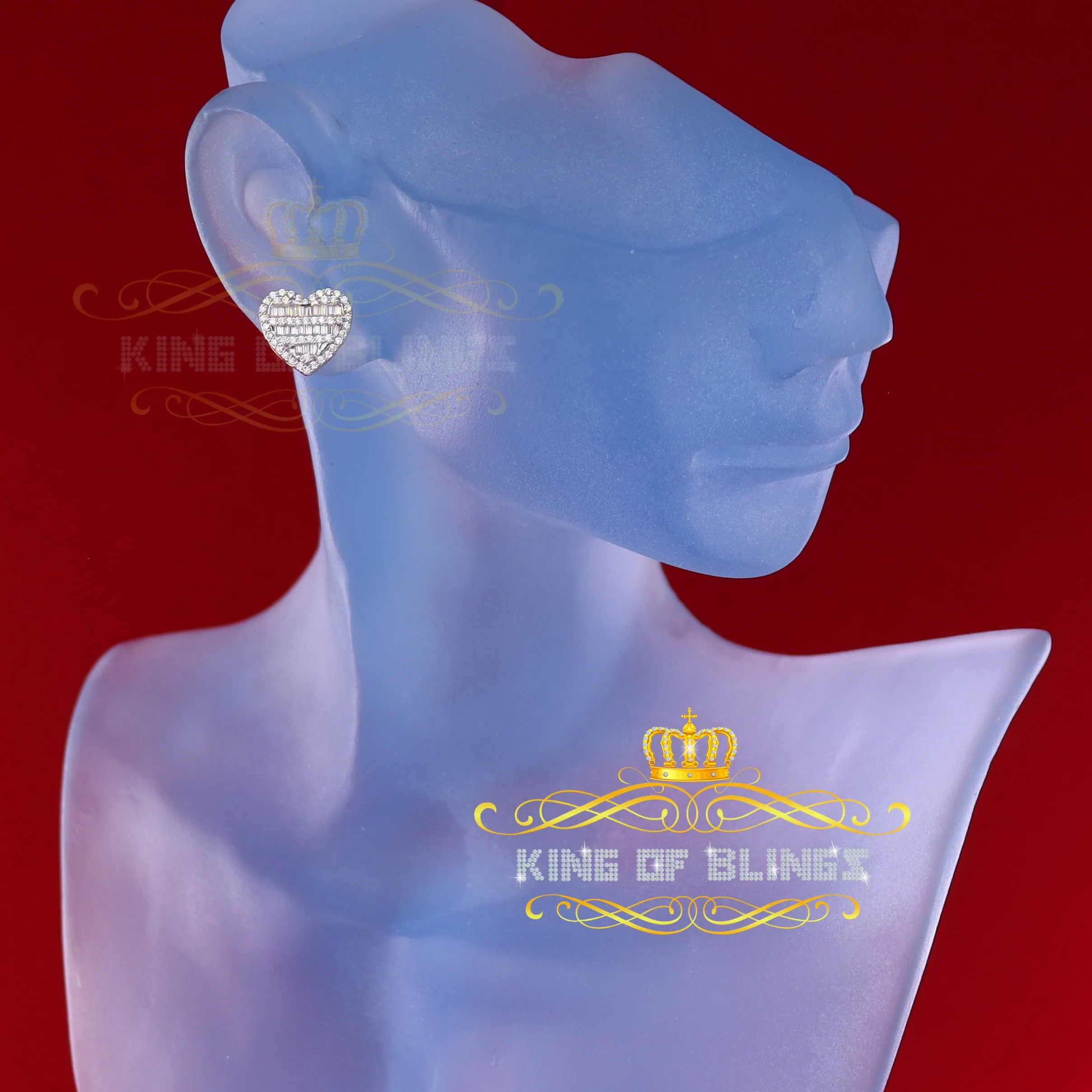 King of Bling's 925 Yellow Sterling Silver 1.48ct Cubic Zirconia Men's & Women's Heart Earrings