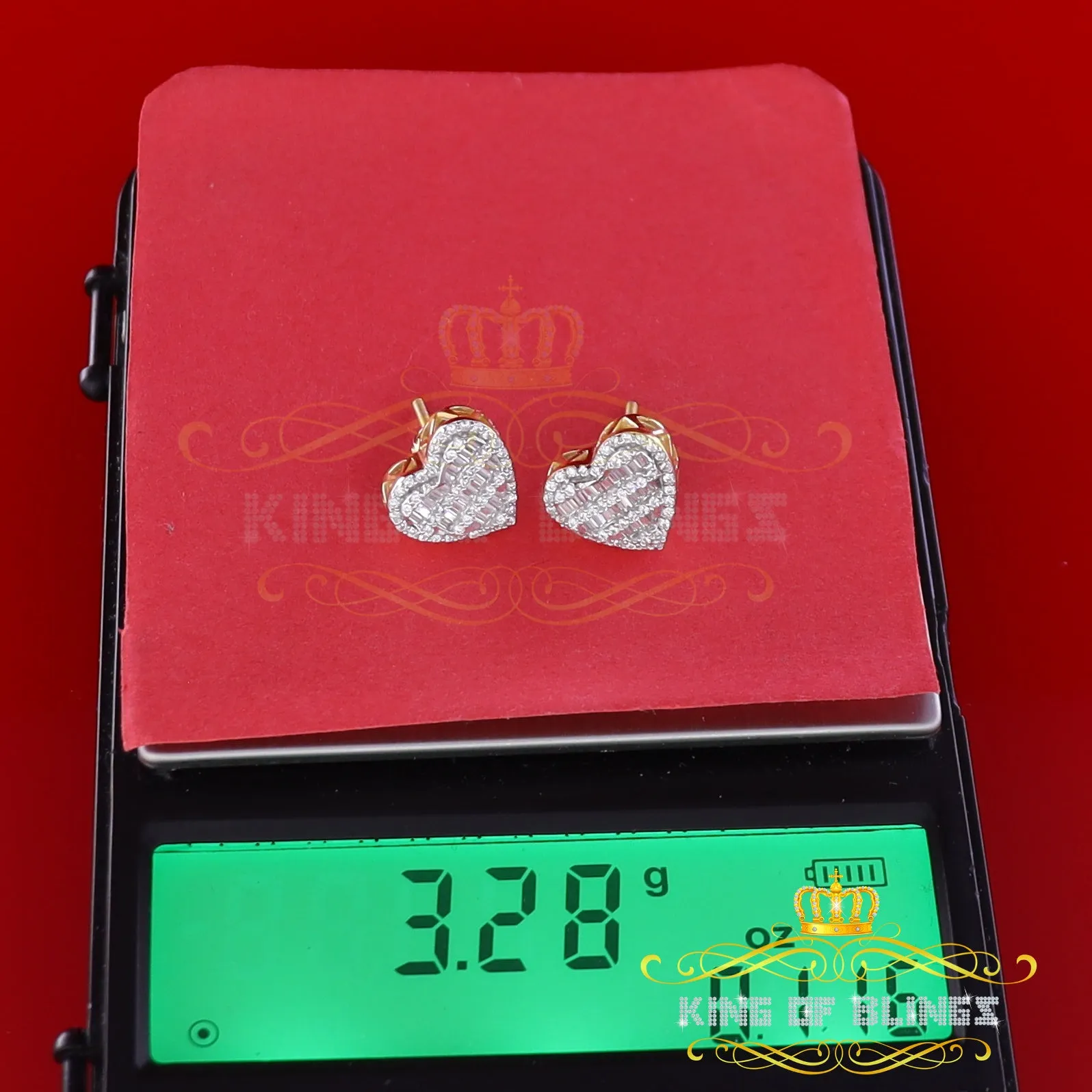 King of Bling's 925 Yellow Sterling Silver 1.48ct Cubic Zirconia Men's & Women's Heart Earrings