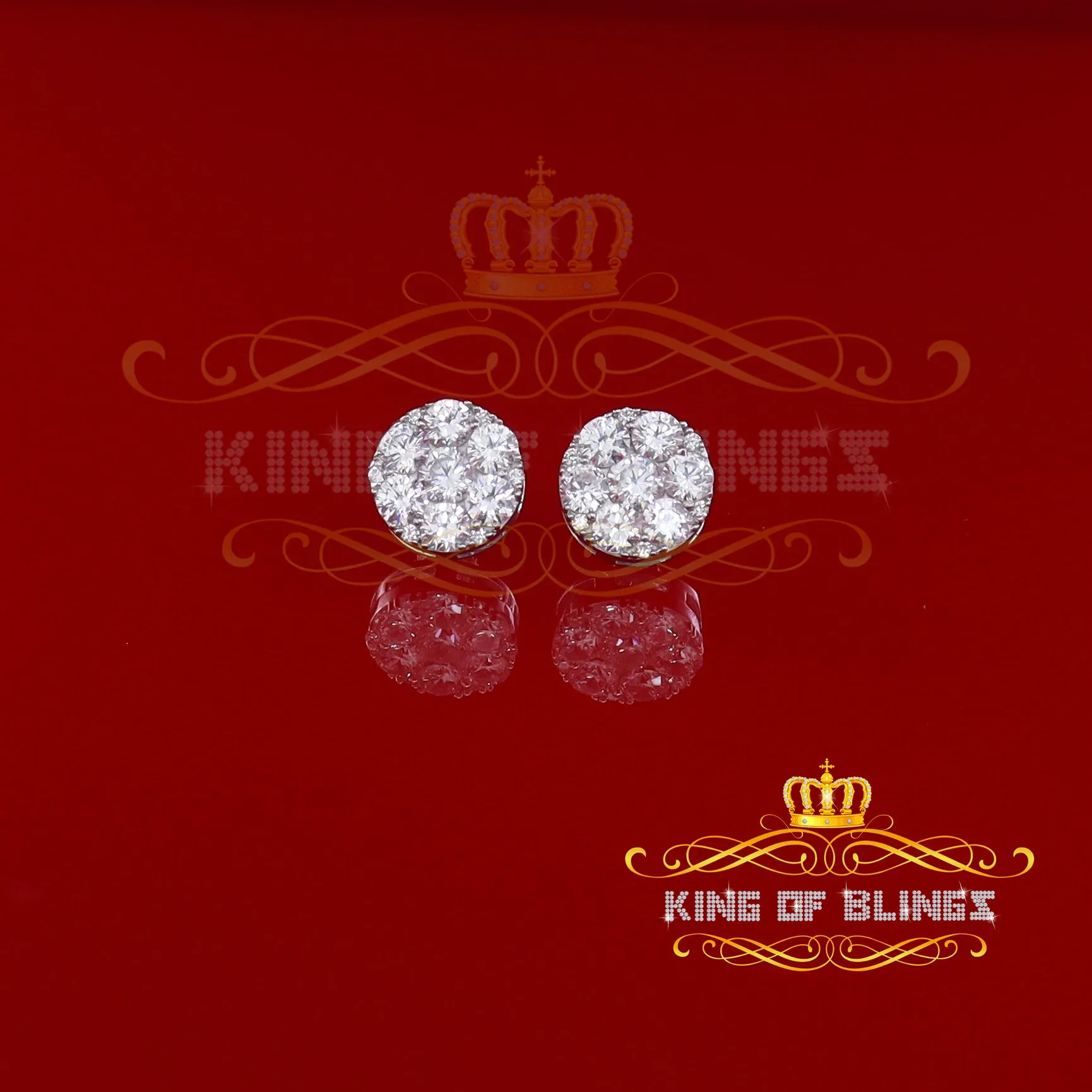 King of Blings- White 925 Sterling Silver 4.83ct Cubic Zirconia Women's & Men's Round Earrings