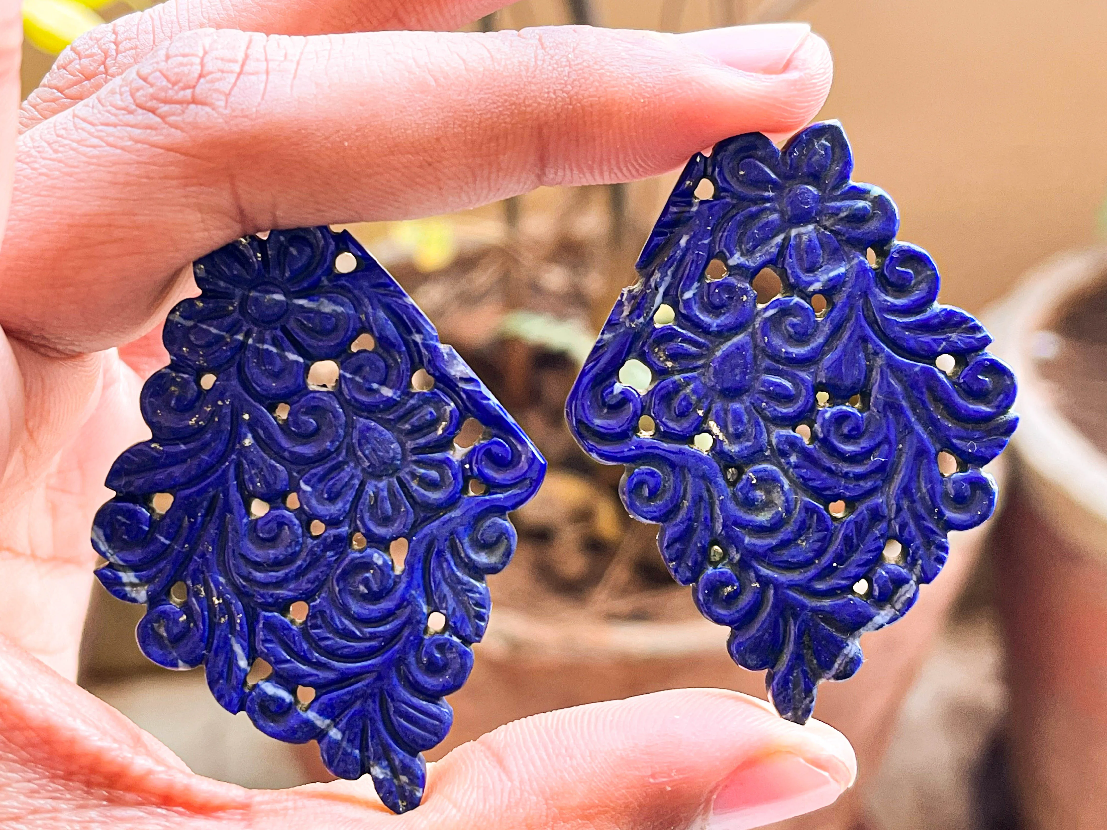 Lapis Lazuli Window Carving Pair