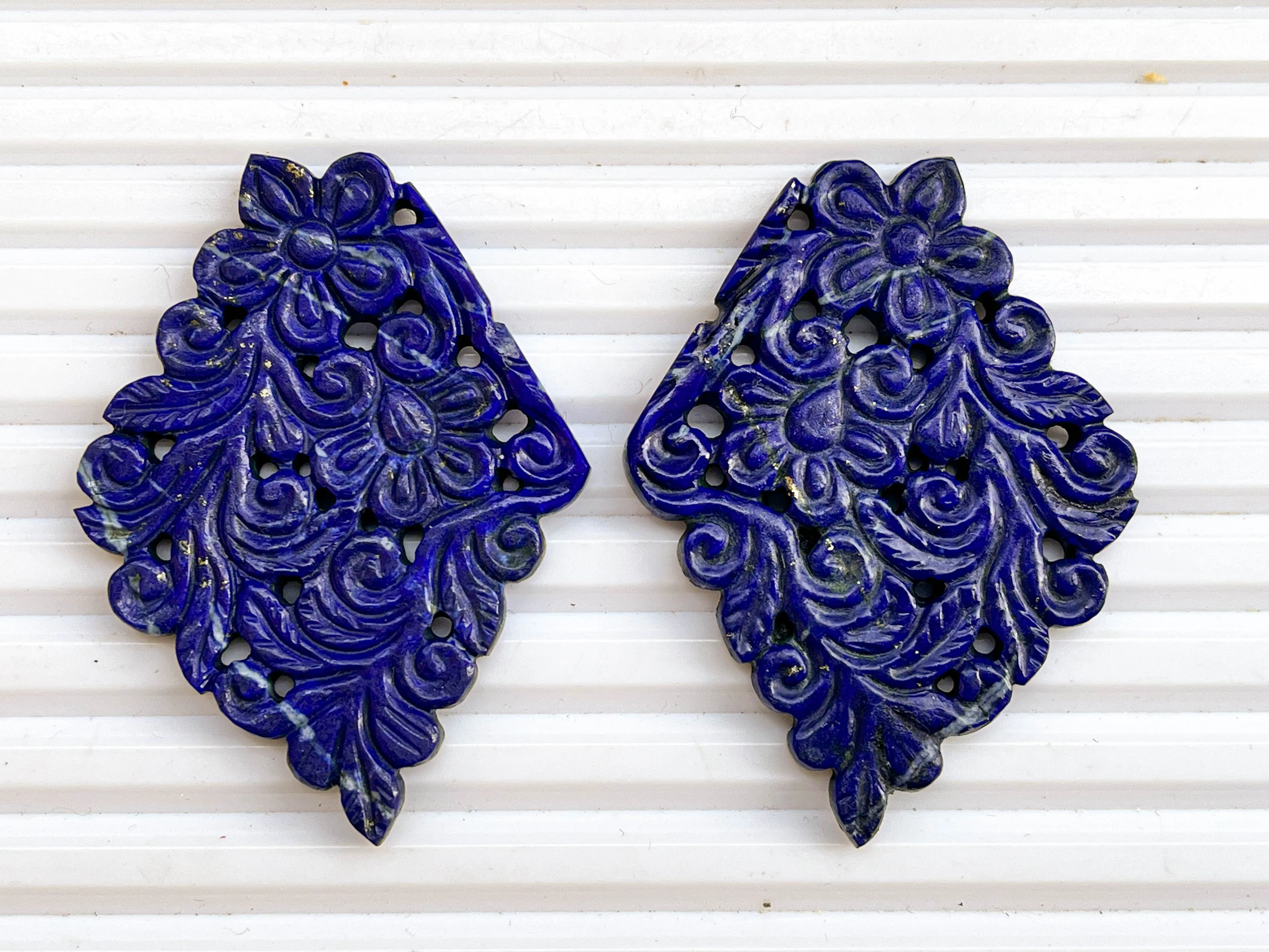 Lapis Lazuli Window Carving Pair