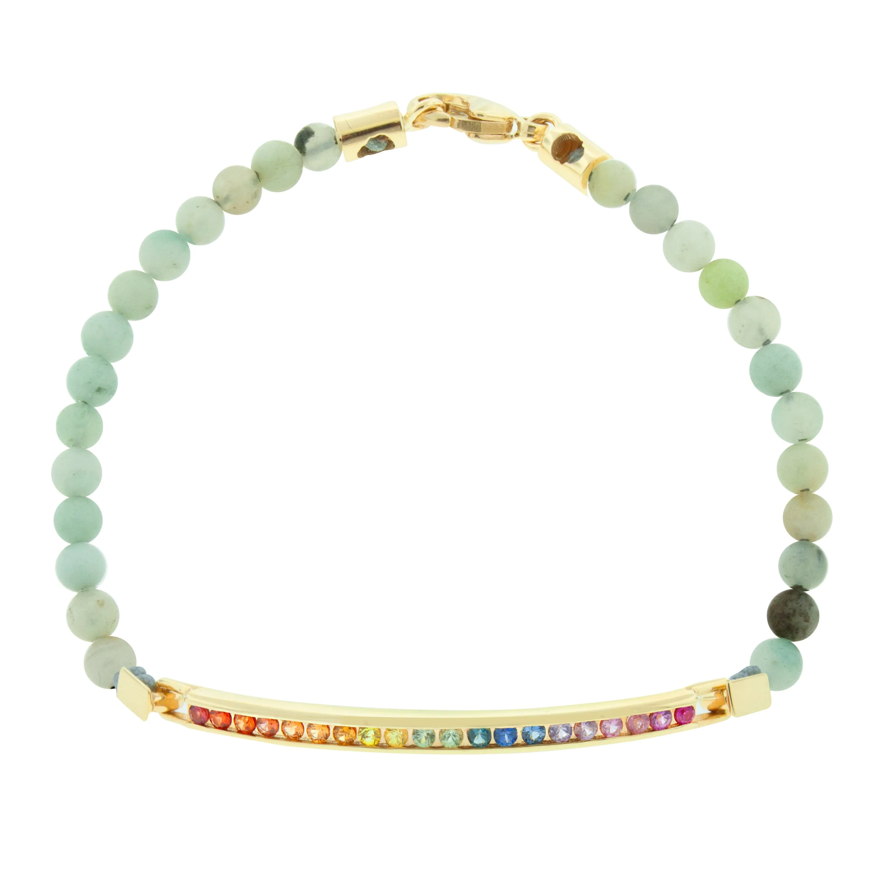 Large ID Bar With Round Rainbow Sapphires on Beaded Bracelet