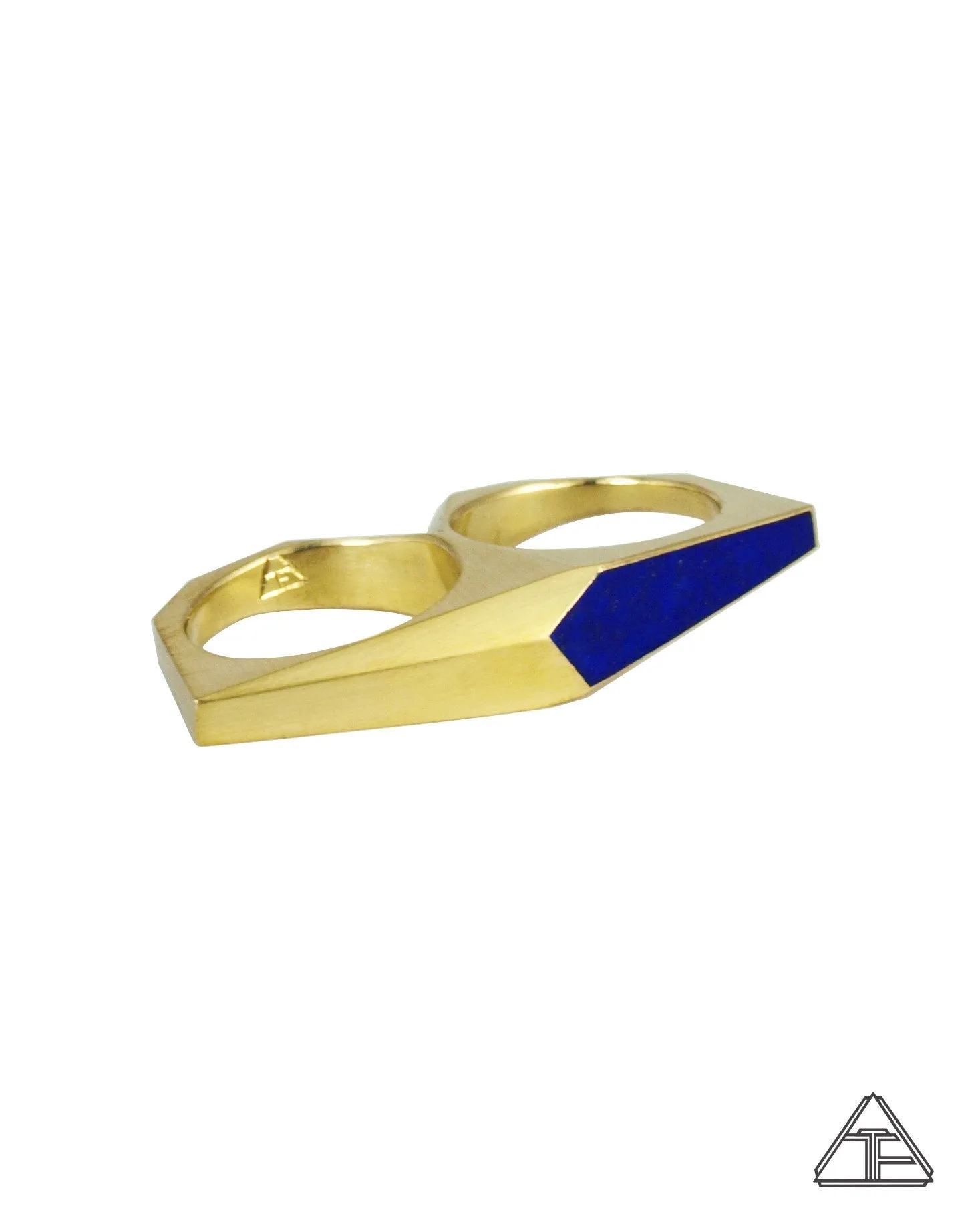 Lux Lattice: Inlay Lapis Lazuli Brass Double Finger Ring