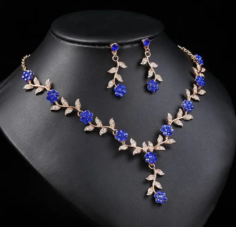 Luxury Bridal Wedding Handmade Full Rhinestones Flower Necklace Earrings Jewelry Set Dangle Earring Party Jewelry for Women