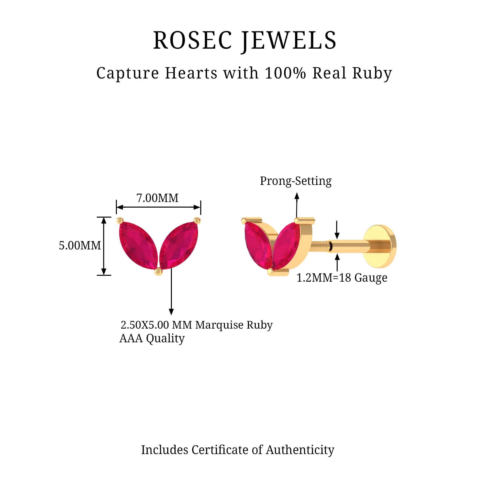 Marquise Ruby Two Stone Cartilage Earring