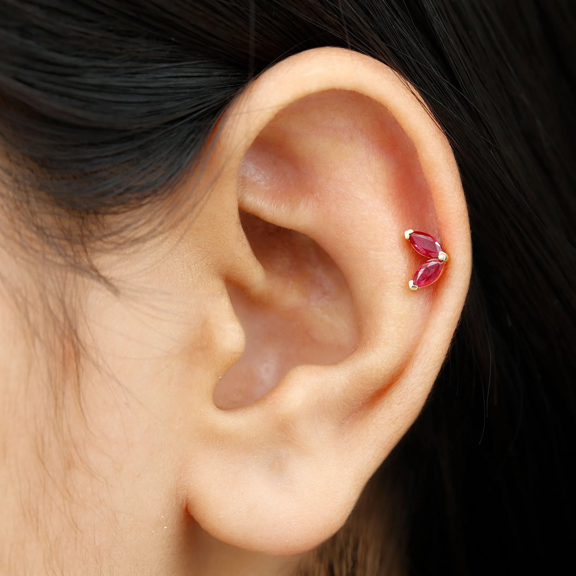 Marquise Ruby Two Stone Cartilage Earring
