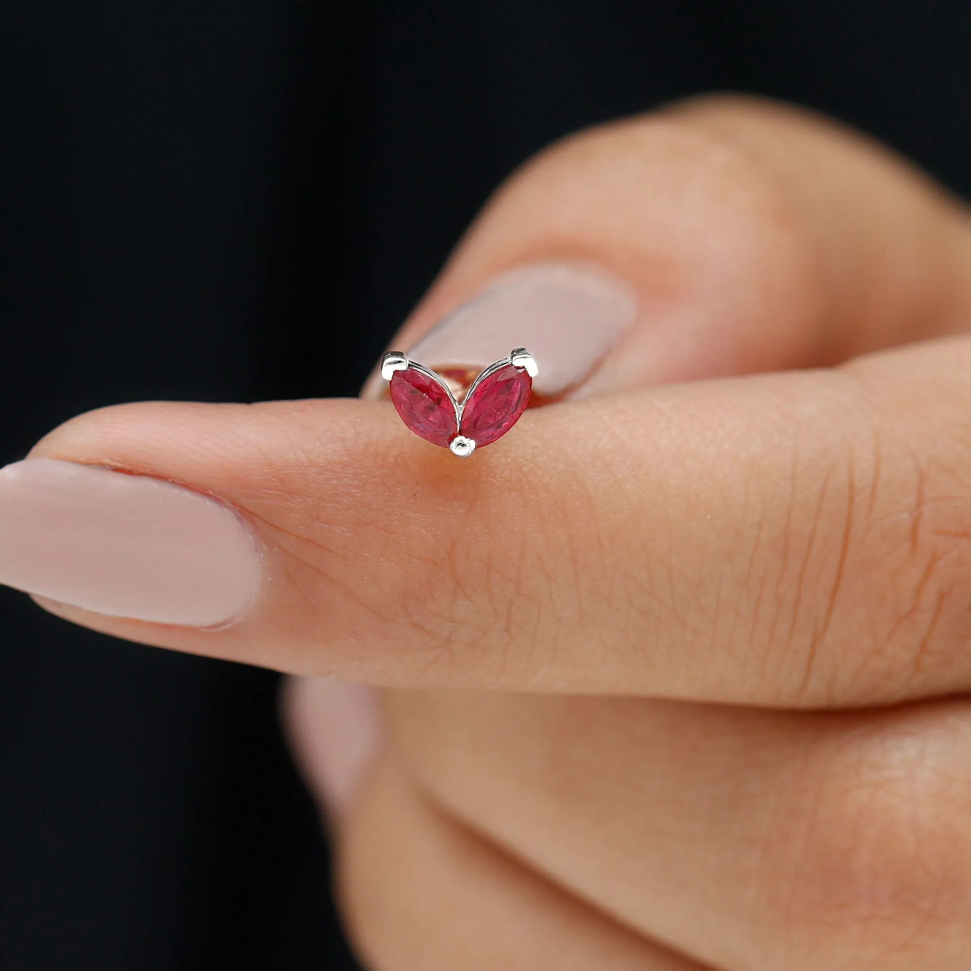 Marquise Ruby Two Stone Cartilage Earring