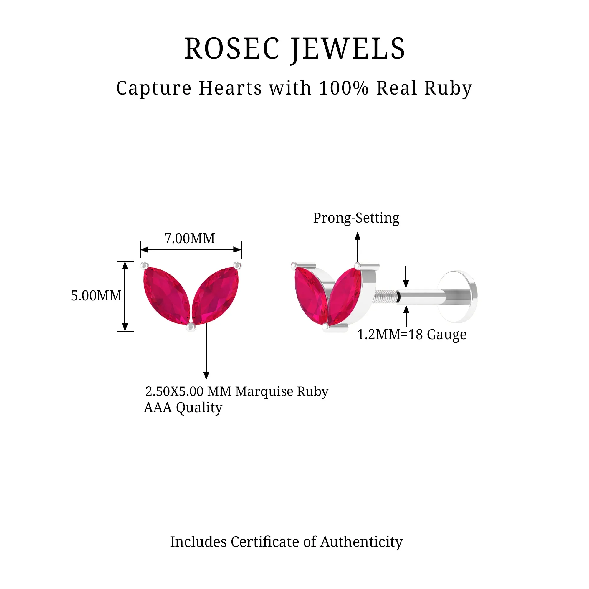 Marquise Ruby Two Stone Cartilage Earring