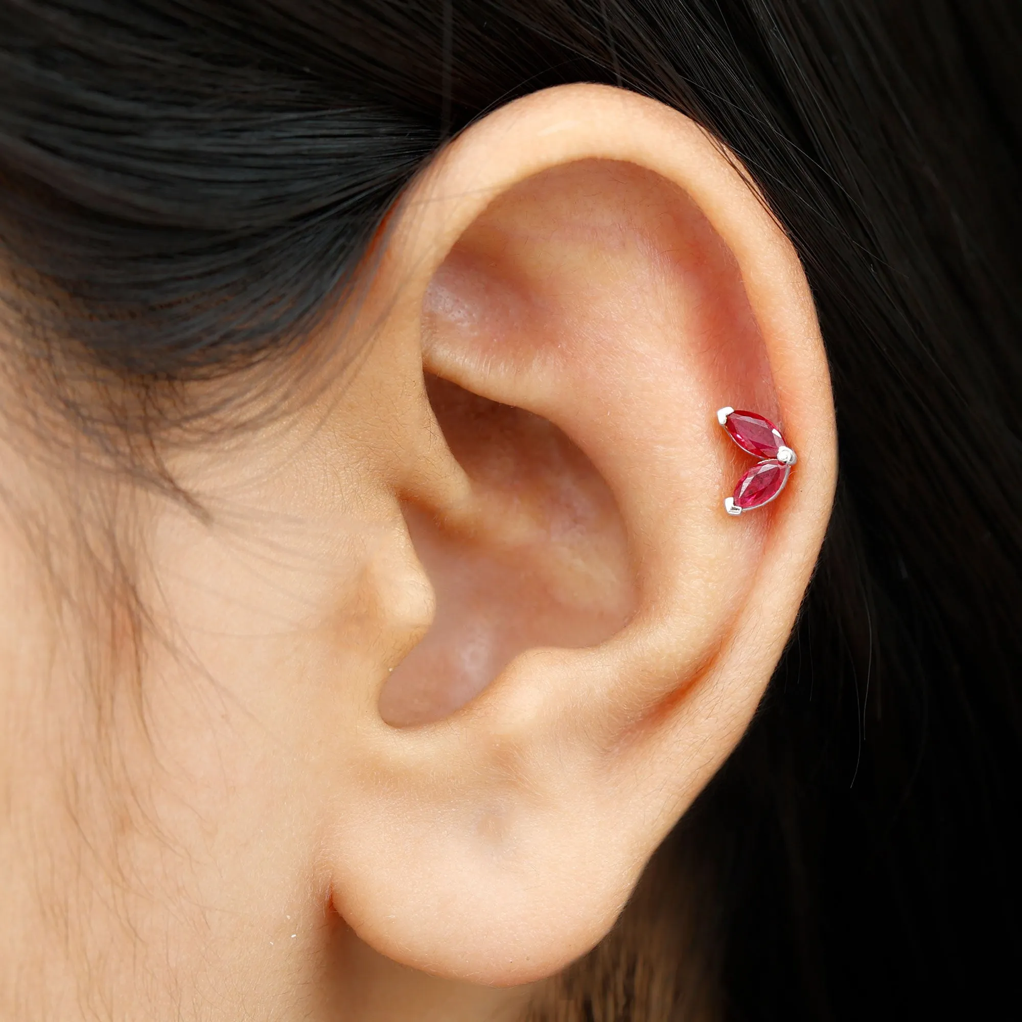 Marquise Ruby Two Stone Cartilage Earring