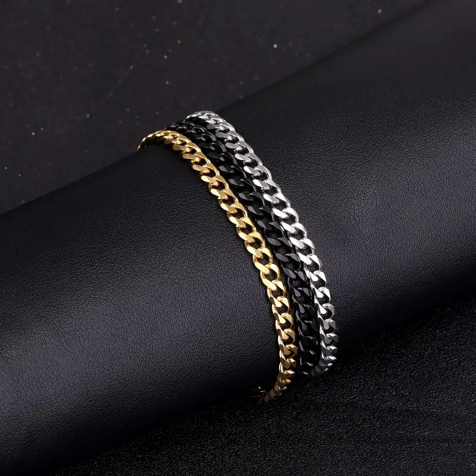 Mens Womens Bracelet Stainless Steel Curb Cuban Link Chain Black Gold Silver Color Bracelet For Men Women Jewelry 2023