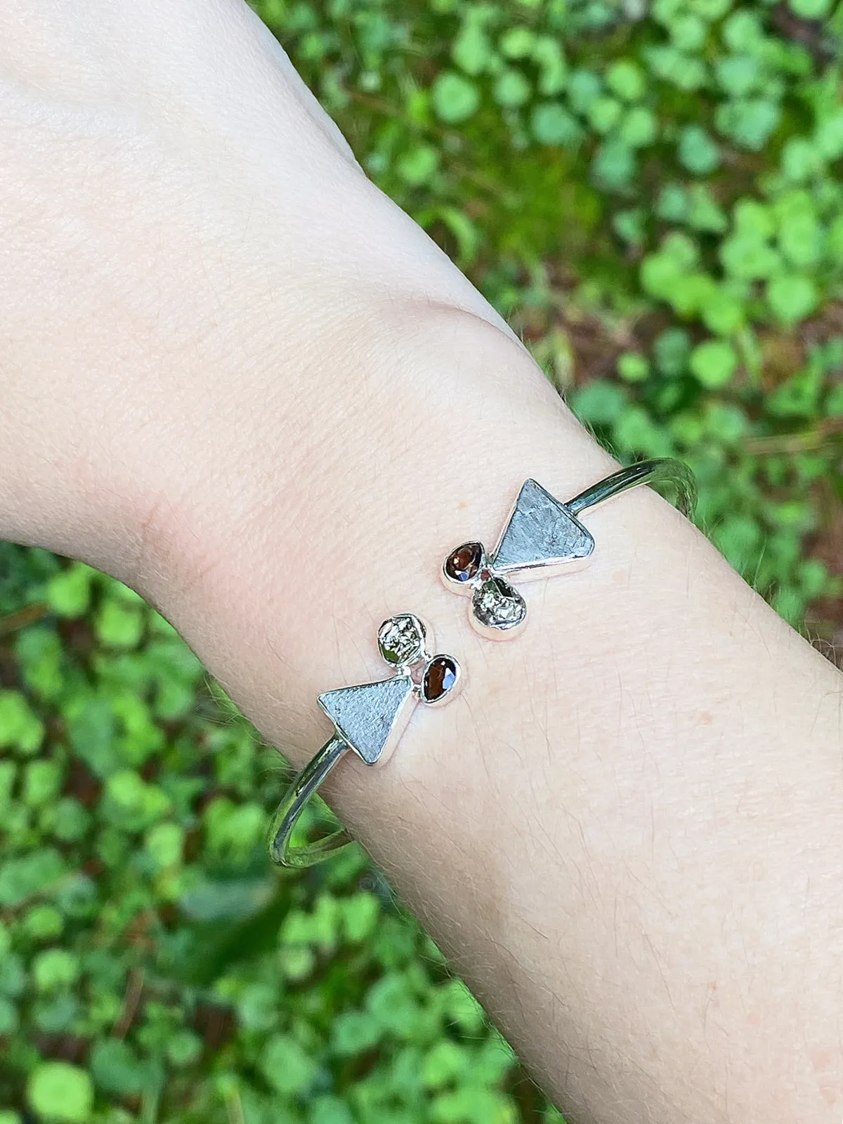 Meteorite & Gemstone Twist Cuff Bracelet